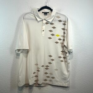 Nike Polo Shirt Mens Large Cream Geometric Tiger Woods Platinum Dry Fit Golf